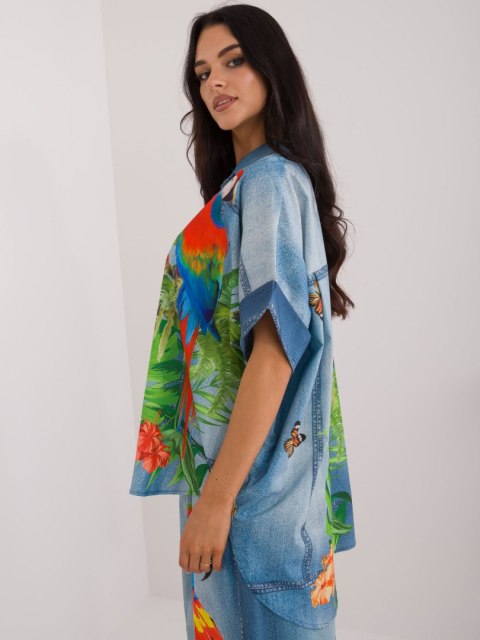 Koszula damska niebieska oversize z printem Koszula damska niebieska oversize z printem