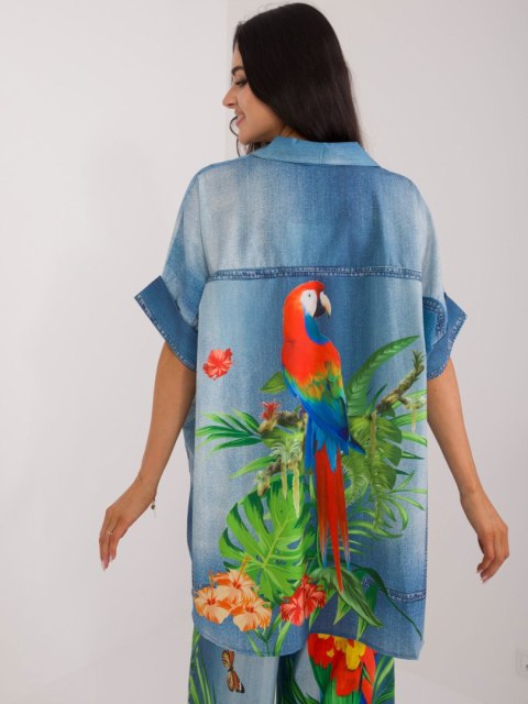 Koszula damska niebieska oversize z printem Koszula damska niebieska oversize z printem
