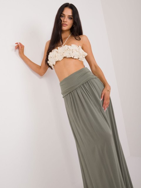 Spódnica maxi 2w1 w kolorze khaki OCH BELLA, model Clarence, rozmiar M, na modelce