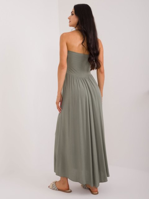 Spódnica maxi 2w1 w kolorze khaki OCH BELLA, model Clarence, rozmiar M, na modelce