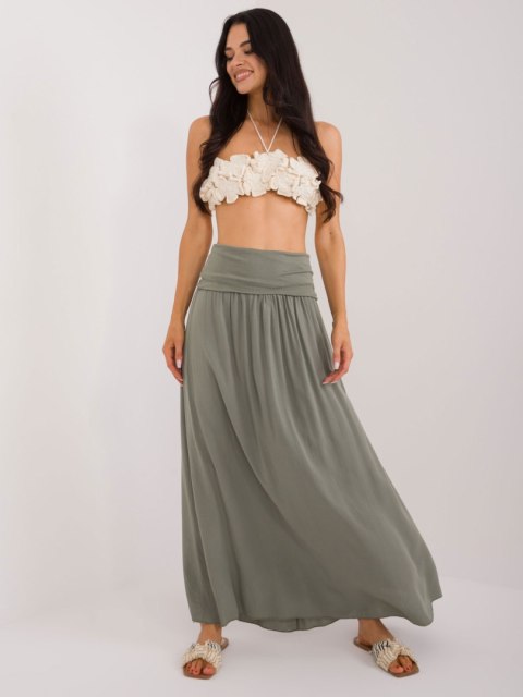 Spódnica maxi 2w1 w kolorze khaki OCH BELLA, model Clarence, rozmiar M, na modelce
