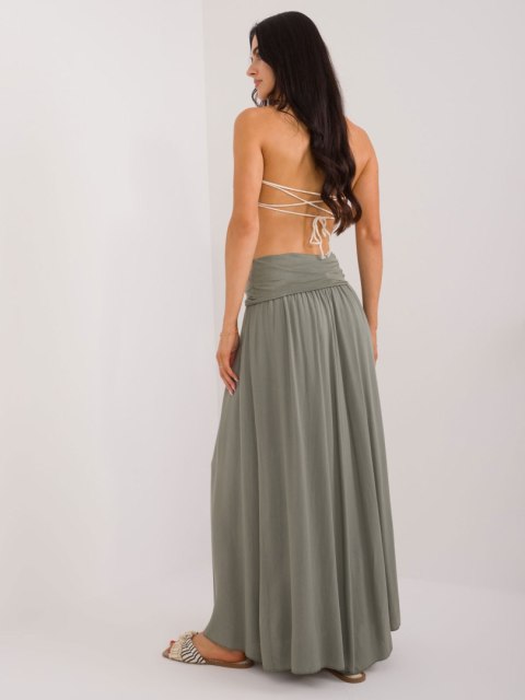 Spódnica maxi 2w1 w kolorze khaki OCH BELLA, model Clarence, rozmiar M, na modelce