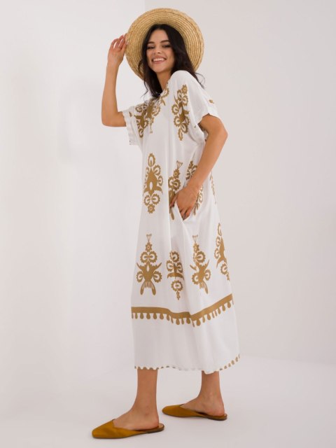 Sukienka maxi boho camelowa z printem oversize Sukienka maxi boho camelowa z printem oversize