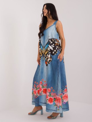 Sukienka letnia maxi z nadrukiem na ramiączkach oversize