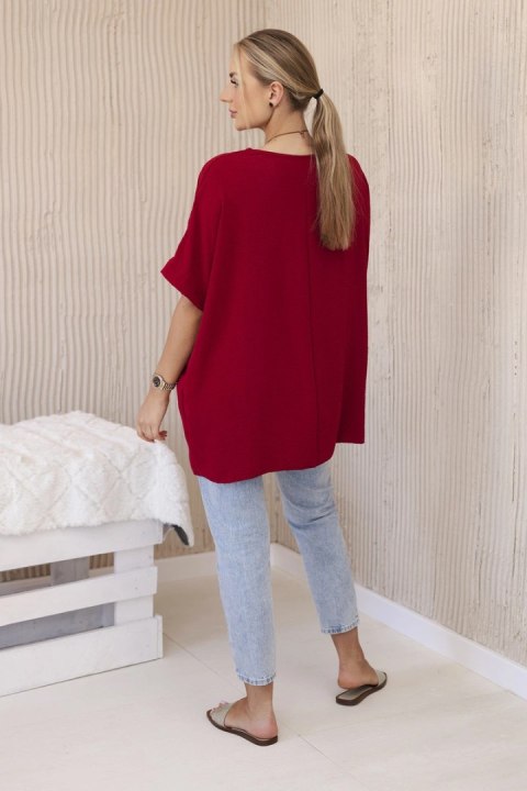 Bluzka oversize z wisiorkiem bordowa, krótki rękaw Bluzka oversize z wisiorkiem bordowa, krótki rękaw