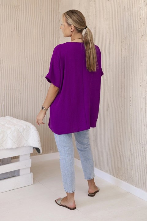Bluzka oversize z wisiorkiem ciemno fioletowa, krótki rękaw Bluzka oversize z wisiorkiem ciemno fioletowa, krótki rękaw