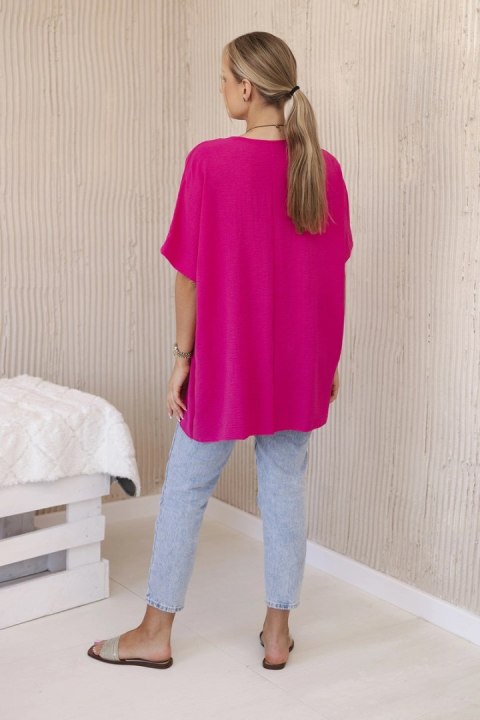 Bluzka oversize z wisiorkiem fuksja, krótki rękaw Bluzka oversize z wisiorkiem fuksja, krótki rękaw