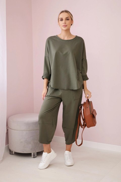 Komplet damski bluza i spodnie khaki oversize włoski Komplet damski bluza i spodnie khaki oversize włoski