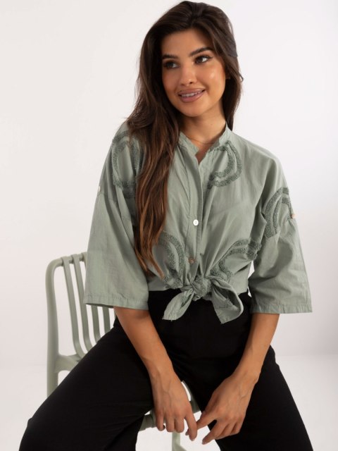 Koszula oversize khaki z haftem, bawełniana z krótkiem rękawem Koszula oversize khaki z haftem, bawełniana z krótkiem rękawem