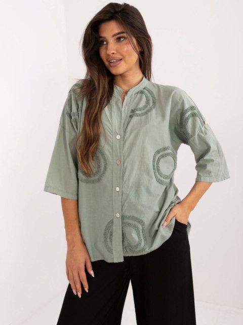 Koszula oversize khaki z haftem, bawełniana z krótkiem rękawem Koszula oversize khaki z haftem, bawełniana z krótkiem rękawem