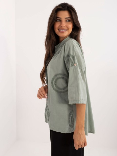 Koszula oversize khaki z haftem, bawełniana z krótkiem rękawem Koszula oversize khaki z haftem, bawełniana z krótkiem rękawem