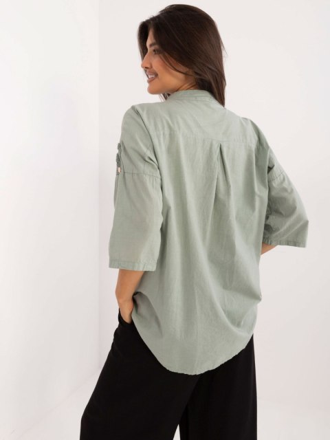 Koszula oversize khaki z haftem, bawełniana z krótkiem rękawem Koszula oversize khaki z haftem, bawełniana z krótkiem rękawem