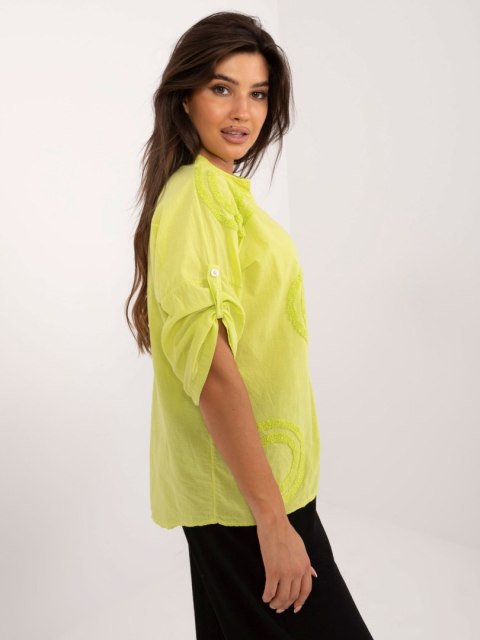 Koszula oversize limonkowa z haftem, bawełniana z krótkiem rękawem Koszula oversize limonkowa z haftem, bawełniana z krótkiem rękawem