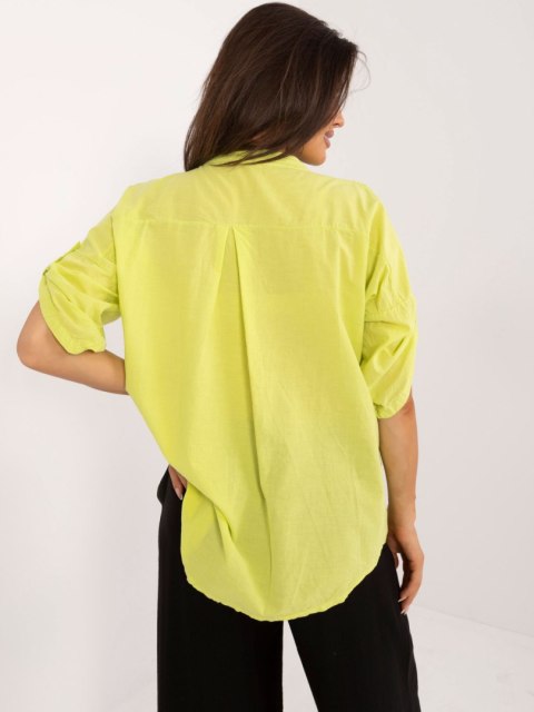 Koszula oversize limonkowa z haftem, bawełniana z krótkiem rękawem Koszula oversize limonkowa z haftem, bawełniana z krótkiem rękawem