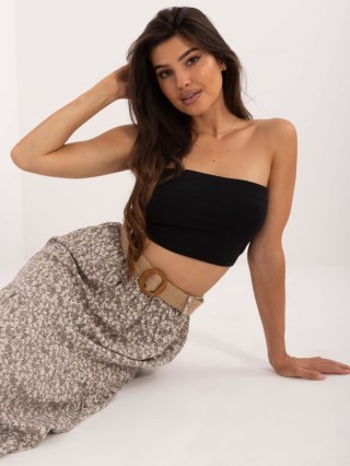 Spódnica ciemnobeżowa w kwiaty z paskiem i falbaną Italy Moda