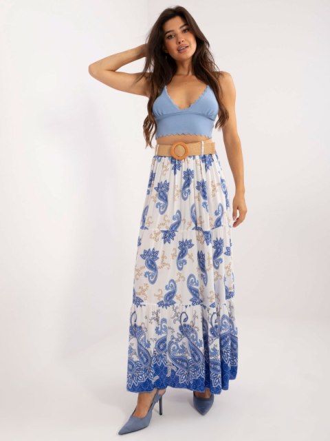 Spódnica maxi w niebiski print z paskiem, rozkloszowana Spódnica maxi w niebiski print z paskiem, rozkloszowana