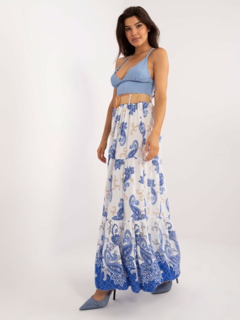 Spódnica maxi w niebiski print z paskiem, rozkloszowana Spódnica maxi w niebiski print z paskiem, rozkloszowana