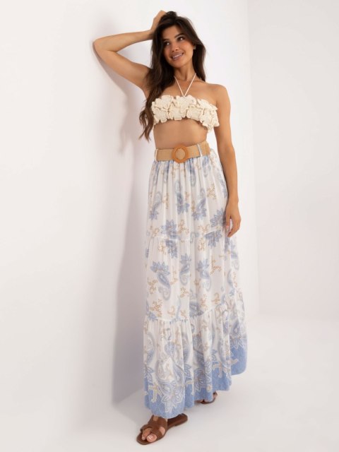 Spódnica maxi w niebiski print z paskiem, rozkloszowana Spódnica maxi w niebiski print z paskiem, rozkloszowana