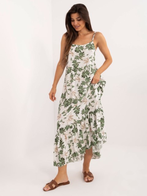 Sukienka maxi letnia na ramiączkach w khaki wzór Sukienka maxi letnia na ramiączkach w khaki wzór