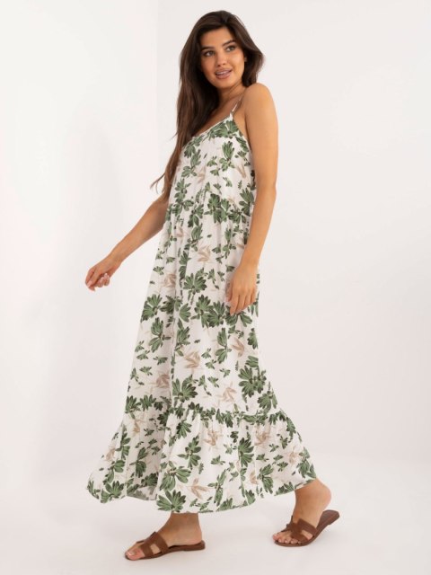 Sukienka maxi letnia na ramiączkach w khaki wzór Sukienka maxi letnia na ramiączkach w khaki wzór