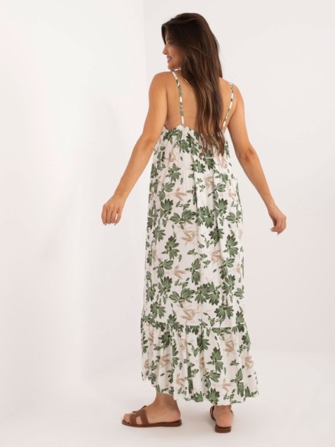 Sukienka maxi letnia na ramiączkach w khaki wzór Sukienka maxi letnia na ramiączkach w khaki wzór