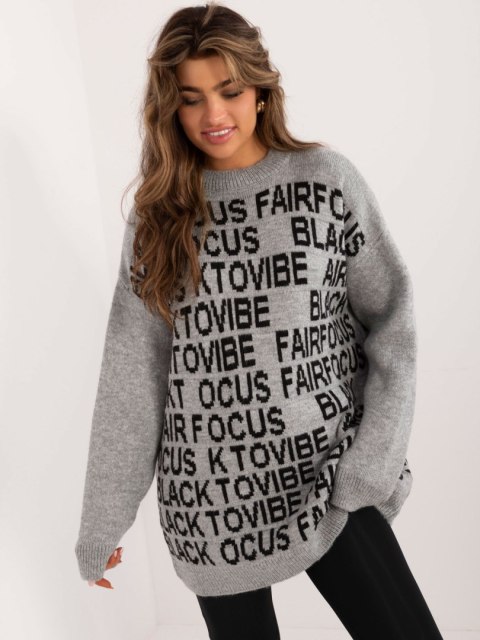 Sweter szary luźny z napisami Badu Sweter szary luźny z napisami Badu