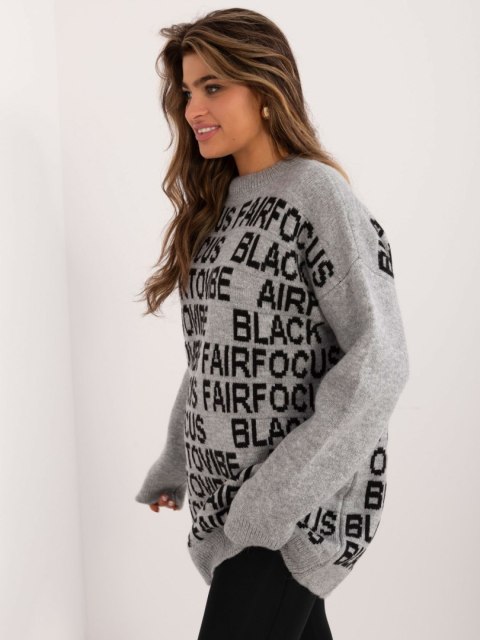 Sweter szary luźny z napisami Badu Sweter szary luźny z napisami Badu