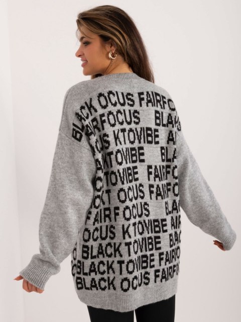 Sweter szary luźny z napisami Badu Sweter szary luźny z napisami Badu