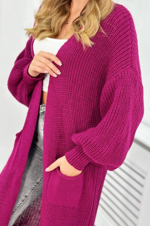 Sweter długi kardigan ciemny fioletowy, włoski, akrylowy Sweter długi kardigan ciemny fioletowy, włoski, akrylowy