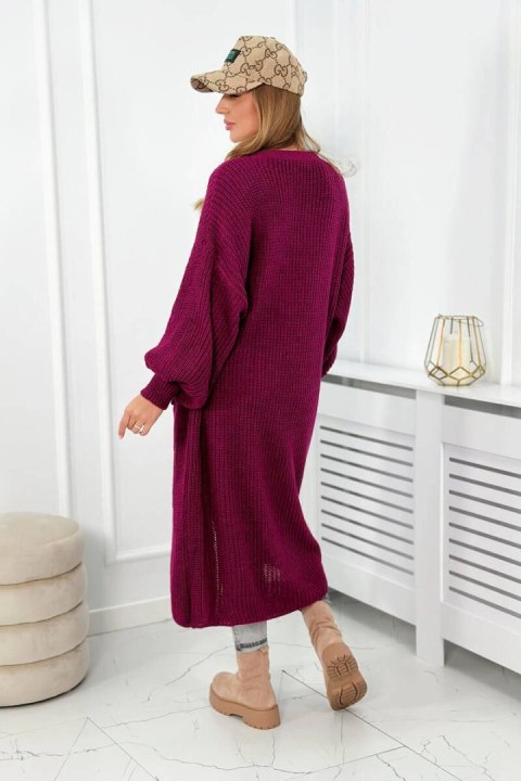 Sweter długi kardigan ciemny fioletowy, włoski, akrylowy Sweter długi kardigan ciemny fioletowy, włoski, akrylowy