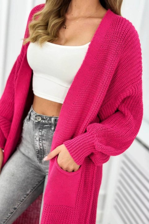 Sweter długi kardigan fuksja, włoski, akrylowy Sweter długi kardigan fuksja, włoski, akrylowy