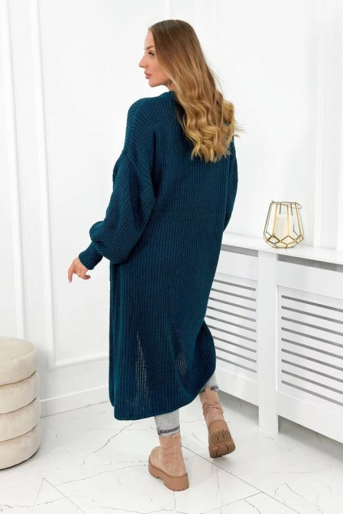 Sweter długi kardigan morski, włoski, akrylowy Sweter długi kardigan morski, włoski, akrylowy