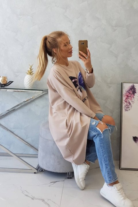 Bluzka z nadrukiem oversize beżowa