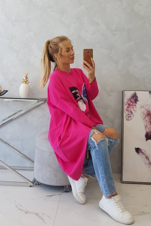 Bluzka z nadrukiem oversize fuksja Bluzka z nadrukiem oversize fuksja