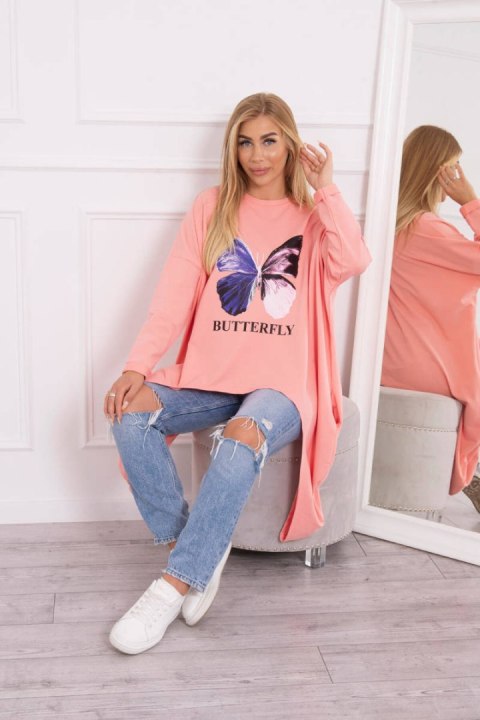 Bluzka z nadrukiem oversize morelowa Bluzka z nadrukiem oversize morelowa
