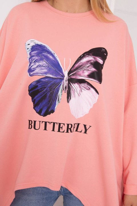 Bluzka z nadrukiem oversize morelowa Bluzka z nadrukiem oversize morelowa