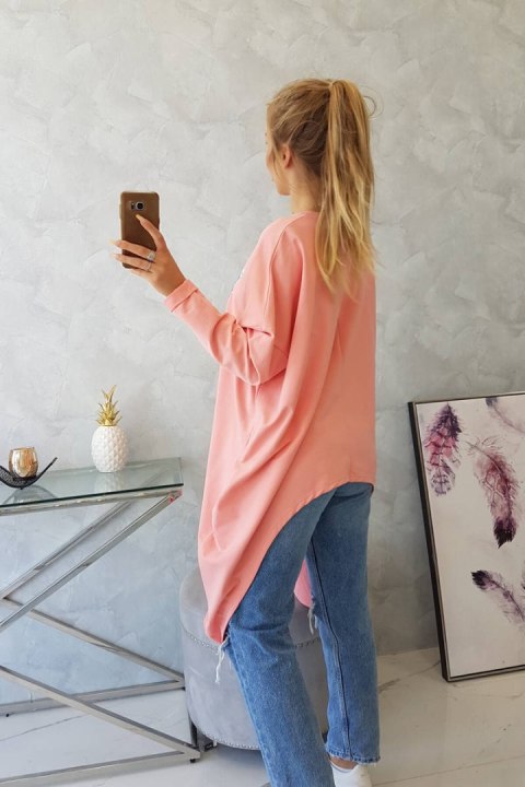 Bluzka z nadrukiem oversize morelowa Bluzka z nadrukiem oversize morelowa