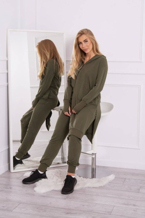 Komplet dresowy bluza z dłuższym bokiem khaki Komplet dresowy bluza z dłuższym bokiem khaki