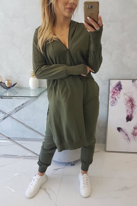Komplet dresowy bluza z dłuższym bokiem khaki Komplet dresowy bluza z dłuższym bokiem khaki