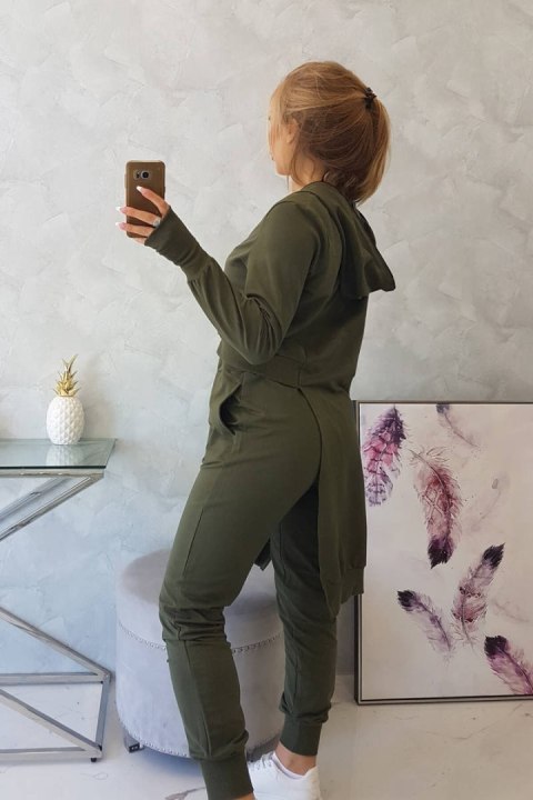 Komplet dresowy bluza z dłuższym bokiem khaki Komplet dresowy bluza z dłuższym bokiem khaki