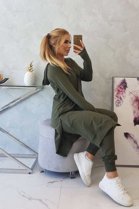 Komplet dresowy bluza z dłuższym bokiem khaki Komplet dresowy bluza z dłuższym bokiem khaki