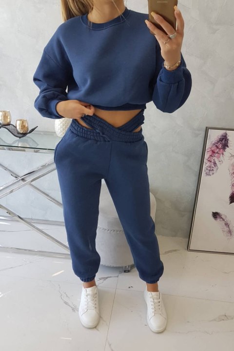 Komplet ocieplany z krótką bluzą jeansowy Komplet ocieplany z krótką bluzą jeansowy