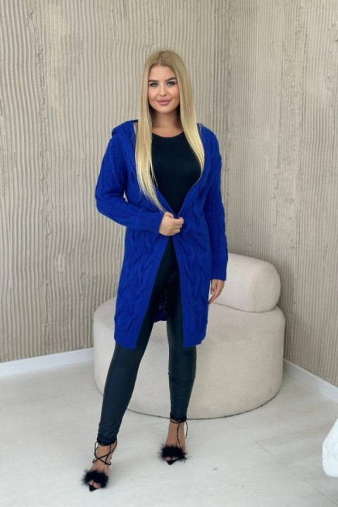 Sweter kardigan z kapturem chabrowy niezapinany Sweter kardigan z kapturem chabrowy niezapinany