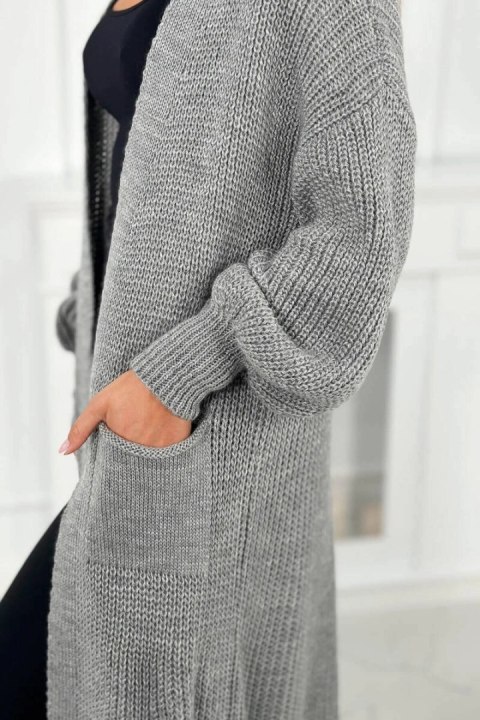 Sweter długi kardigan jasny szary, włoski, akrylowy