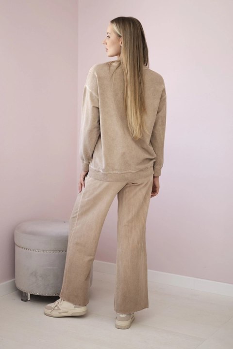 Komplet Angel bluza z nadrukiem i spodnie z szeroką nogawką camelowy Komplet Angel bluza z nadrukiem i spodnie z szeroką nogawką camelowy