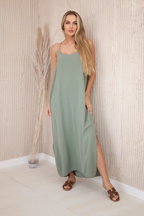Sukienka długa letnia na ramiączkach jasny khaki, oversize Sukienka długa letnia na ramiączkach jasny khaki, oversize