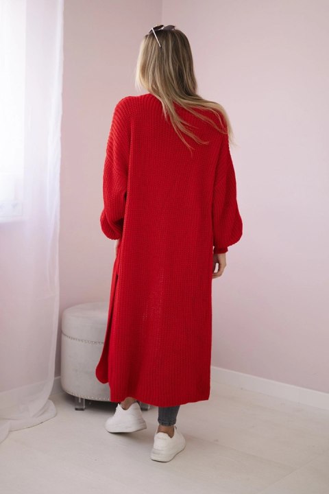 Sweter długi kardigan czerwony, włoski, akrylowy Sweter długi kardigan czerwony, włoski, akrylowy