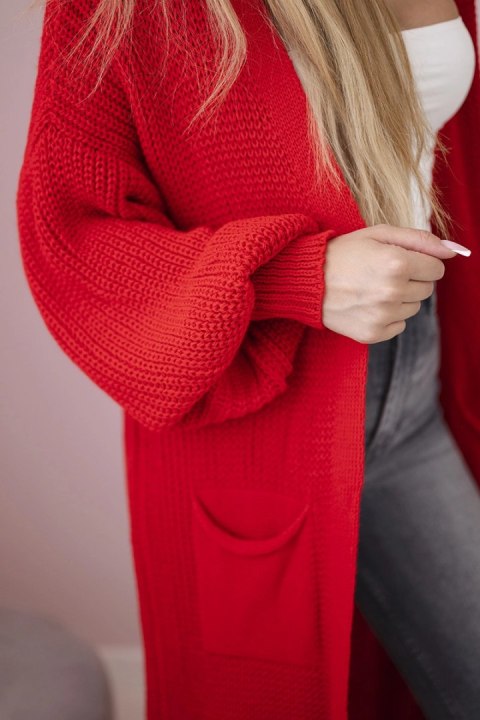 Sweter długi kardigan czerwony, włoski, akrylowy Sweter długi kardigan czerwony, włoski, akrylowy