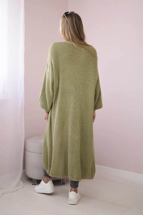 Sweter długi kardigan jasne khaki, akrylowy, włoski Sweter długi kardigan jasne khaki, akrylowy, włoski