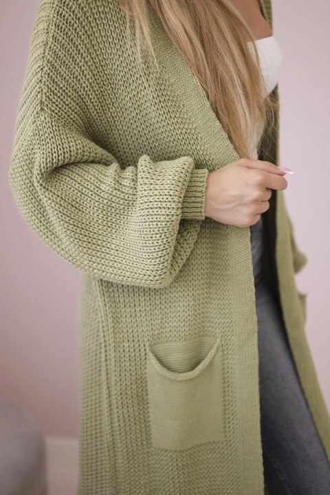Sweter długi kardigan jasne khaki, akrylowy, włoski Sweter długi kardigan jasne khaki, akrylowy, włoski